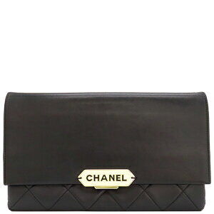 CHANEL Retro Label Shoulder Bag Black Lambskin Chain Logo Plate